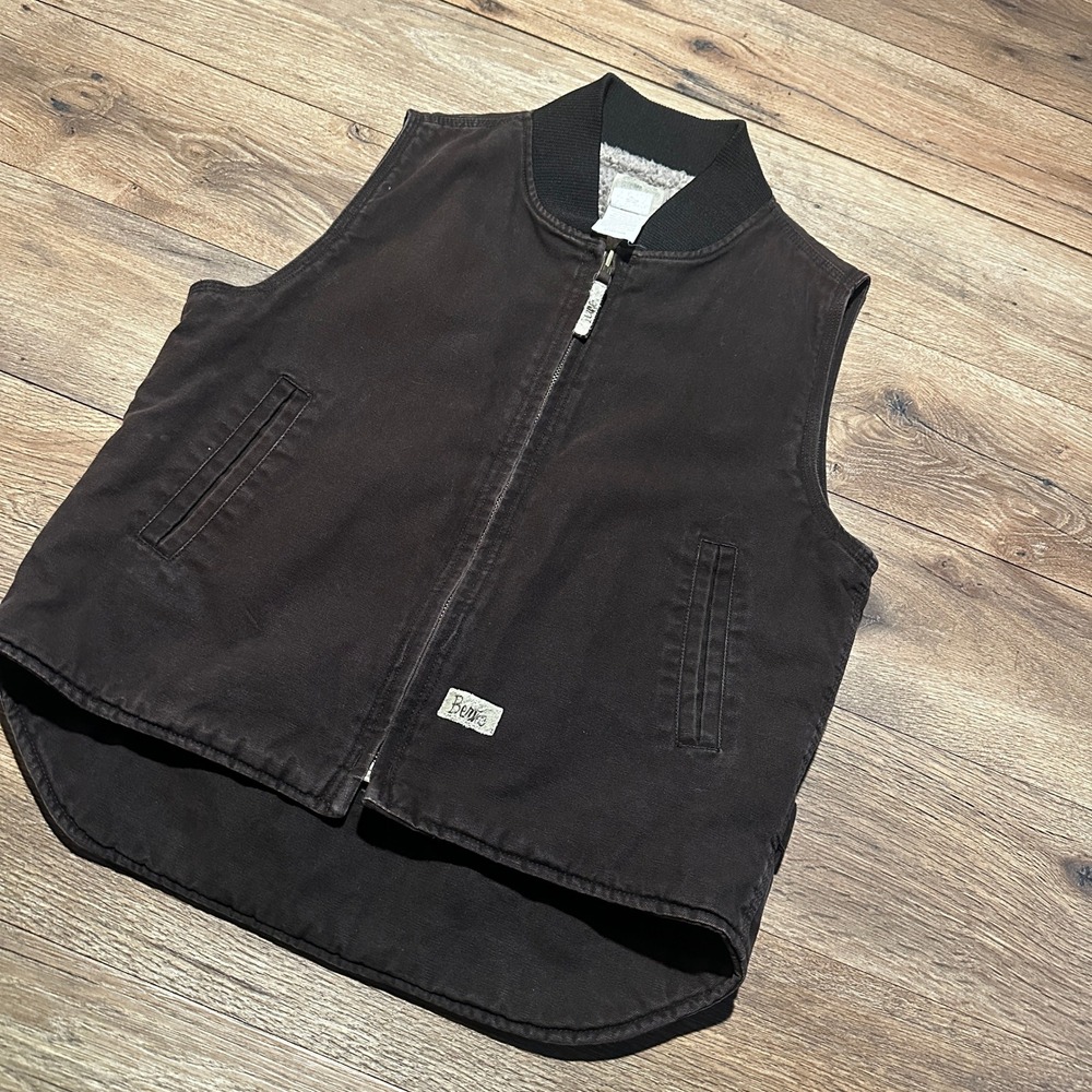 Berne Dark Brown Sherpa Lined Canvas Workwear Vest Women Medium WV533DBN